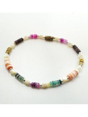 Vintage Multicolor Beaded Bracelet With Barrel Clasp 9" Length